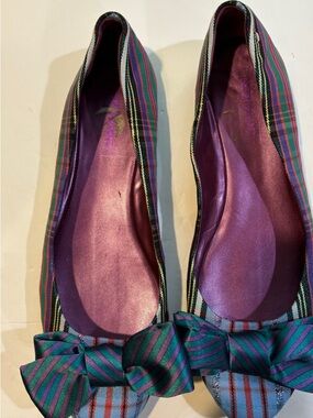 Coach Striped Bow 🩰 Flats in Green & Purple Pink Insole 11B Hard to Find